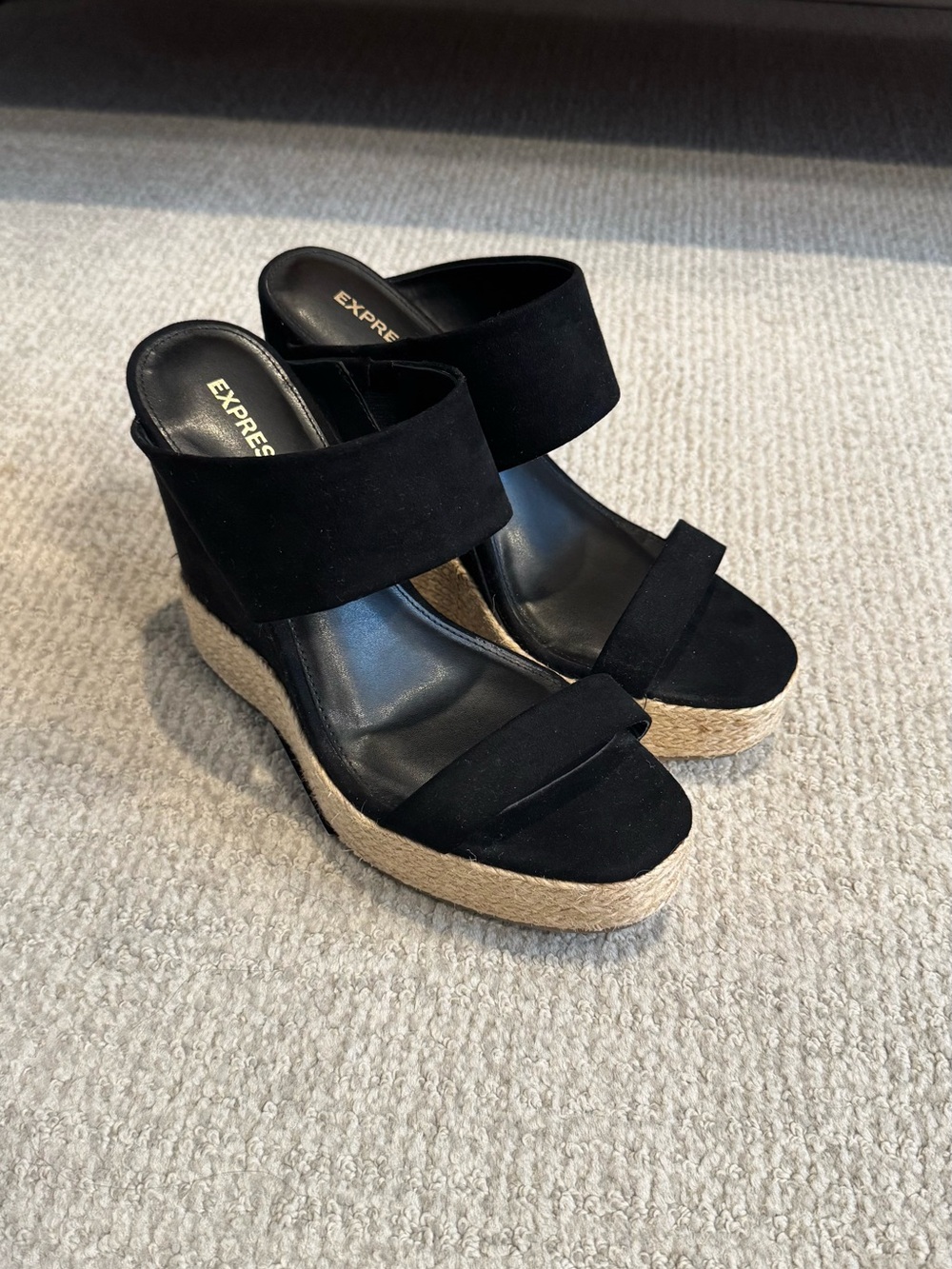 Express Black Suede Wedge Sandals